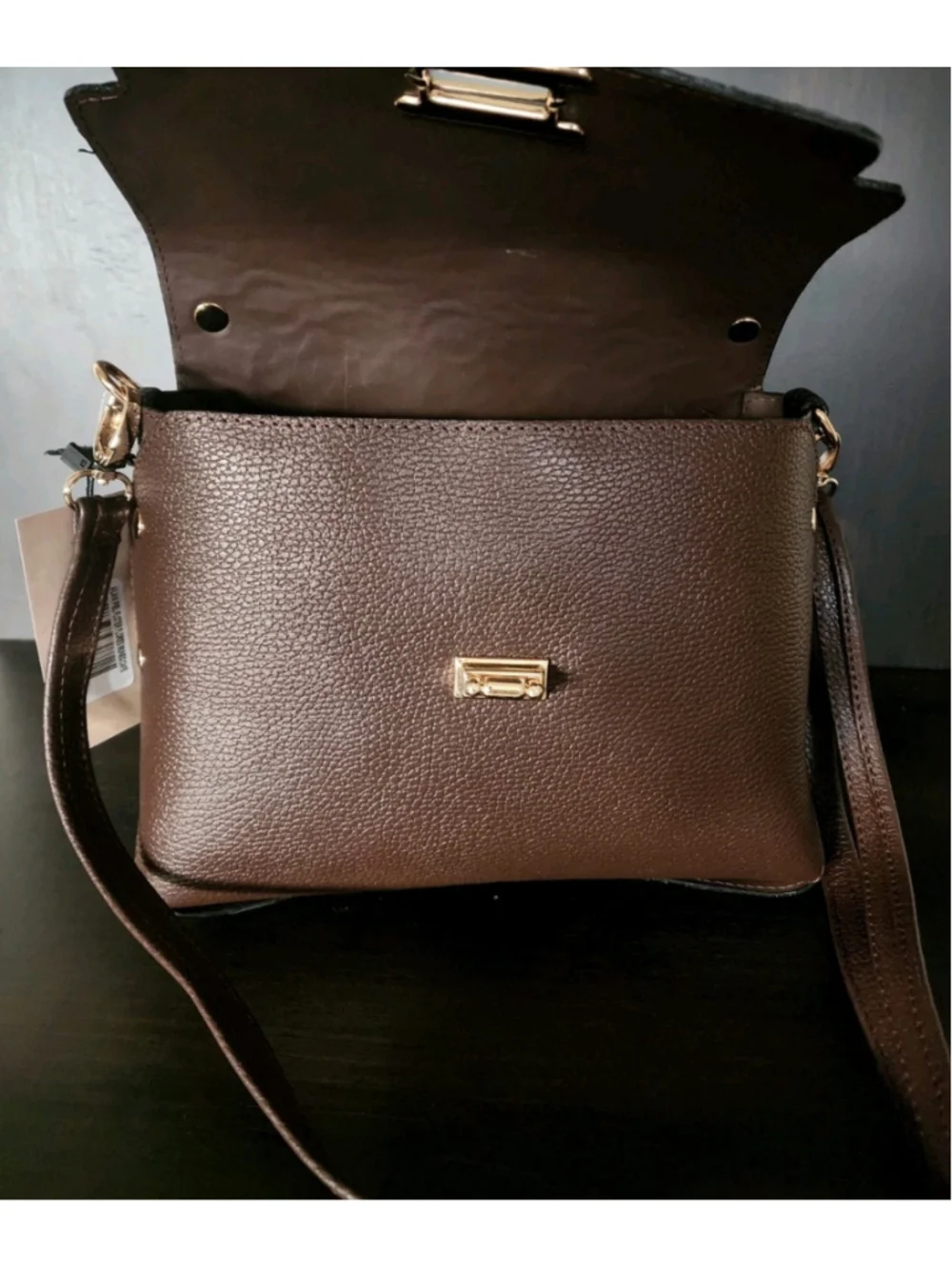 Chocolate Brown Floral Studded Embossed Artisan LEATHER Purse Handbag Crossbody